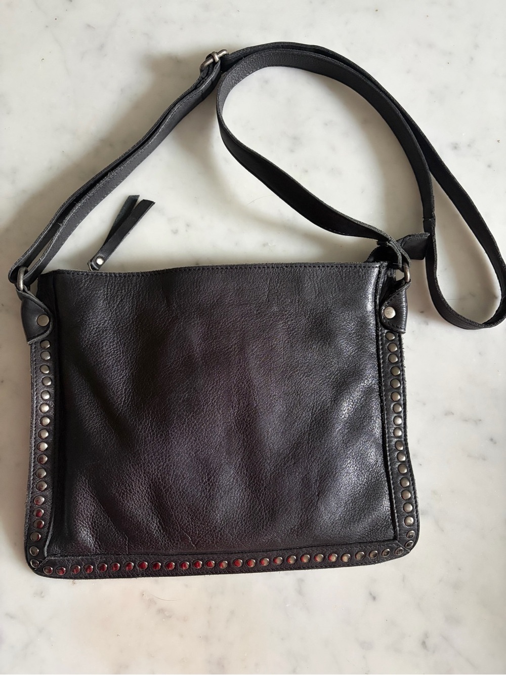Latico Leathers Gabriel Studded Crossbody Leather shoulder Bag Purse Black Slim - Picture 2 of 13
